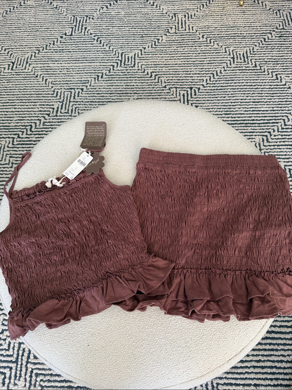 Anthropologie Mauve Smocked Two-Piece Ruffle Skirt Set